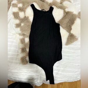 high neck black ribbed bodysuit
